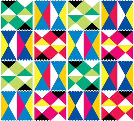 Kente african tribal vector seamless textile geometric pattern with vibrant shapes - traditional nwentoma mud cloth style from Ghana, African 
