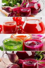 Collage made of fresh vegetable smoothie.