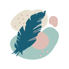 Cute abstract composition with organic shapes, lines and silhouette tropical banana leaf. Minimal art design. Calm abstract pattern with elements of nature. Foliage drawing with fluid geometric forms