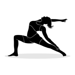 Fototapeta premium Black silhouette of woman posing for yoga meditation. Vector illustration