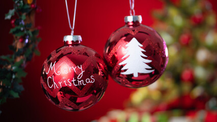 Christmas Snowflake Pendant Star Pattern Fashion Xmas Tree Round Two Ball red 