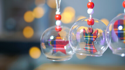 Glass lanterns for Christmas decorations blur background bokeh