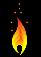 Fire, flame. Red flame in abstract style on white background. Flat fire. Modern art isolated graphic. Fire sign. Vector Illustration