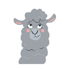 Funny enigmatic alpaca. A head of cartoon lama. Vector cute animal isolated on a white background.