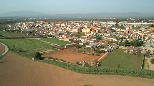 Aerial views of the town of Sils on the Costa Brava in Gerona province of Girona