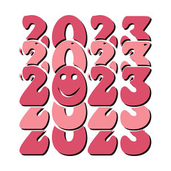 Groovy T-shirt design, Happy new year, New year 1st January 2023,, New year 2023, EPS file, Groovy retro design 2023, New year groovy and retro t-shirt design,
2023 design