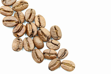 Roasted coffee beans on a white background