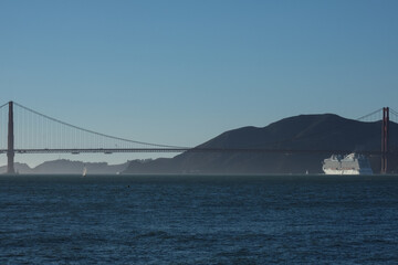 Princess cruiseship or cruise ship liner Royal P in San Francisco port Bay terminal sail away...
