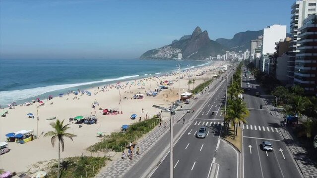 Beautiful Ipanema Beach pan up shot Revealing beach and Dois Irmaos.
Rio de Janeiro, Brazil by Drone 4k
Aerial Nature + Travel