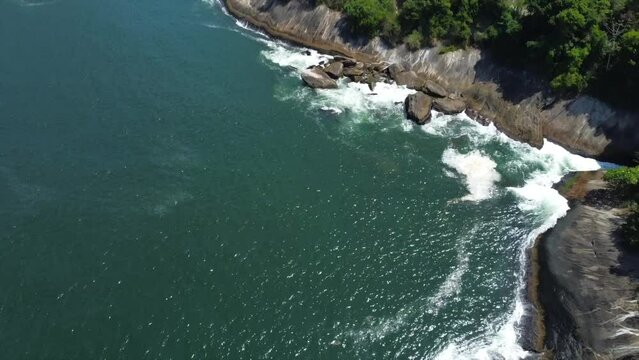 Sugarloaf Mountain Cliffside view panning to tropical Red Beach Brazil (Praia vermelha), Blue Waters And Mega Yachts. Lush Green Trees.
Rio de Janeiro, Brazil by Drone 4k
Aerial Nature + Travel