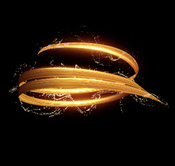 Golden shiny spiral line effect with magic dust particles effect flying around. Vector eps background.