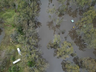 aerial view of Echuca, Australia extreme flooding from the Murray River and Campaspe River