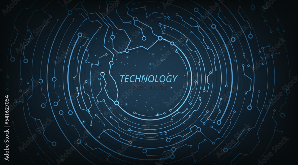 Leinwandbilder dark blue hi-tech vector background concept.circuitry dark blue background with connecting lines and