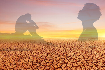 The concept of global warming, water scarcity Desperate drought. water crisis