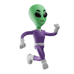 3D illustration. Alien 3D characters run fast. with a running pose. Shows a cute laughing expression. 3D Cartoon Character
