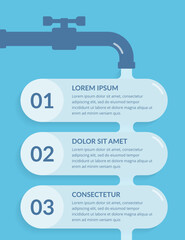 Infographic template with three elements with tap and water