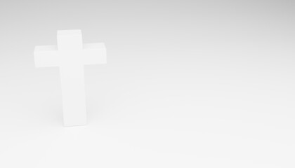 Abstract 3d-rendering of a single white cross as a symbol for hope in front of a white bright background