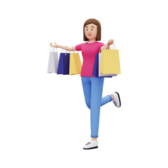 3d Woman holding shopping bags illustration