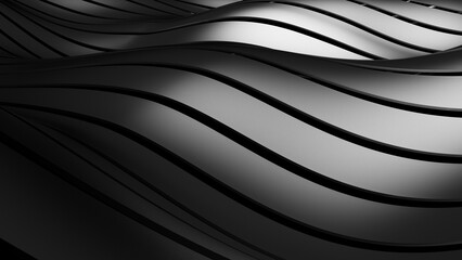 Metallic Silver Mathematical Geometric Abstract Band Ribbon Wave under White-Black Background. Concept 3D CG of technological innovations, strategies and revolutions.