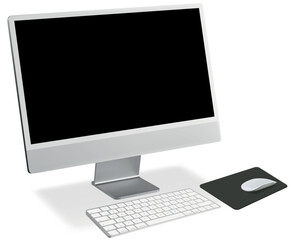 Fototapeta premium Detailed Illustration of a Flat Screen Desktop Computer with a Keyboard and Mouse - Colored Isolated Illustration, Vector