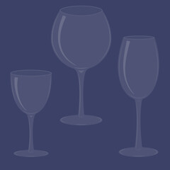 Set of wine glasses on a blue background. Vector illustration.