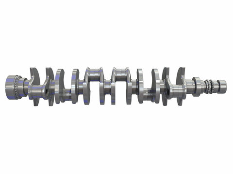 V12 Engine Crankshaft 3D rendering on white background