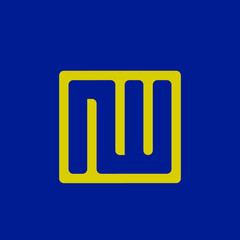 NW monogram logo signature icon.Letter n, letter w alphabet initials isolated on neon blue fund.Lettering sign.Modern design, web, tech, minimal style characters.Geometric typography.
