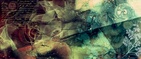 Modern abstract background, multi-colored painting of several patterns using the alcohol ink technique, mixed media elements and acryllic brush strokes.