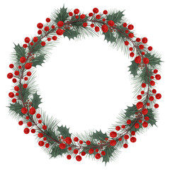 Christmas wreath in watercolor style. Isolated clipart element.