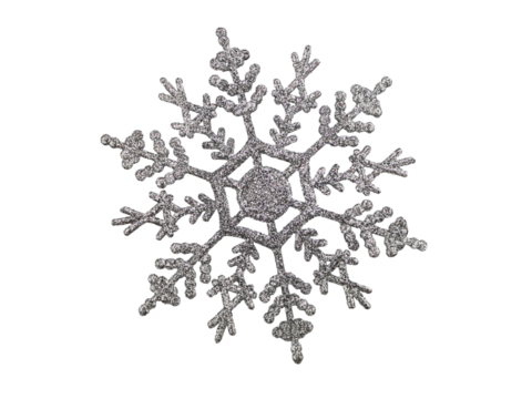 Shiny silver snowflake on black isolated background. Christmas, new year. Copy space