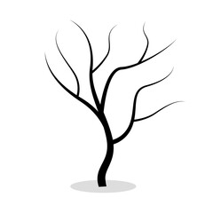Black silhouette of bare tree isolated on white background. Halloween Flat style vector