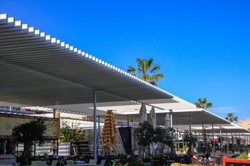 Alicante, Spain; 10/10/2018: Overhang of steel sheets to shade