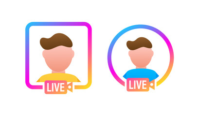 Social media icon avatar frame. Live stories user video streaming. Vector illustration.