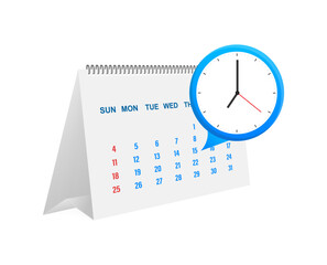 Fototapeta na wymiar Calendar and clock icon. Wall calendar. Important, schedule, appointment date. Vector stock illustration