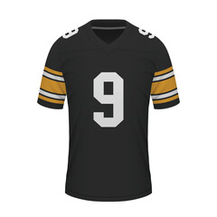 Realistic American football shirt of Pittsburgh, jersey template - obrazy, fototapety, plakaty