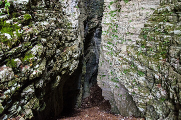 La splendida forra del Bus del Buson vicino a Belluno con le sue rocce stratificate in una giornata autunnale