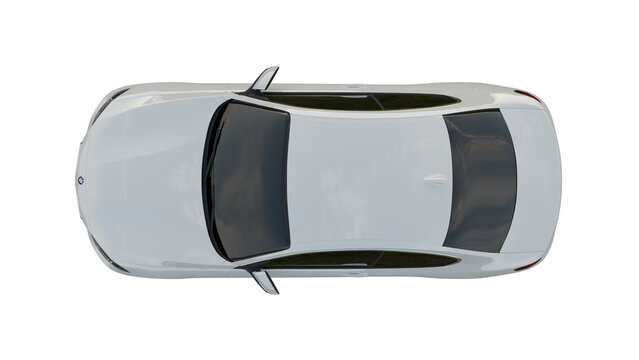 white BMW series 2, top view, 3d rendering of PNG transparent car