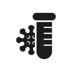 Blood Test Tube and Virus Bacteria Black Pictogram. Covid Pcr Test Silhouette Icon. Medical Examination for Disease. Flu, Coronavirus Analysis for Laboratory. Isolated Vector illustration