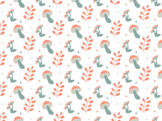 Mushroom pattern vector seamless background for fabric and gift wrapping paper.