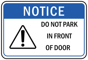 parking sign and labels no parking in front of fire door