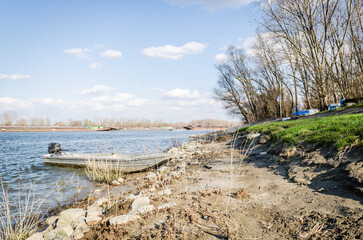 A panoramic view of the Danube river in spring. A view of the city of Novi Sad on the banks of the Danube river in spring.