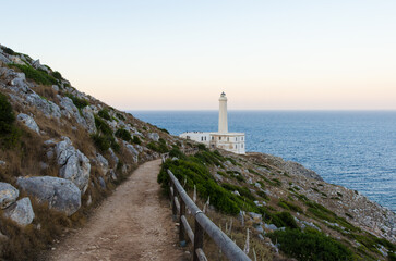 Fototapeta na wymiar Panorama del faro di Punta Palascia vicino a Otranto in Salento, il punto più a est d'Italia