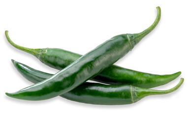 Closeup fresh green peppers chili isolate on white, korean green peppers chili on white background with clipping path.