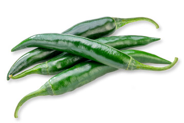 Closeup fresh green peppers chili isolate on white, korean green peppers chili on white background with clipping path.