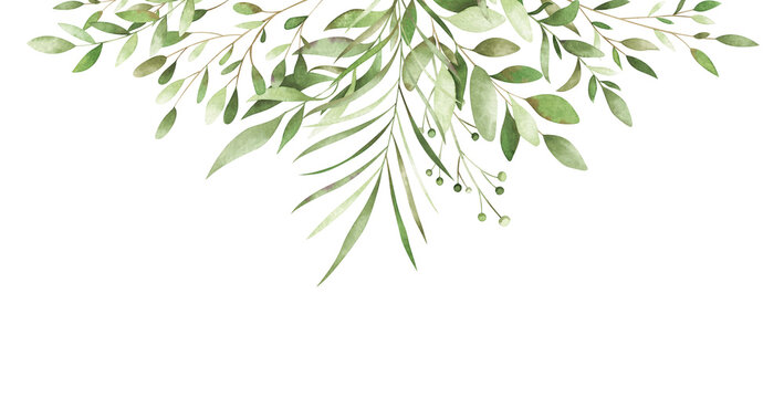 Watercolor arrangement with woodland foliage. Beautiful forest composition for creative design
