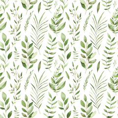 Watercolor seamless pattern with delicate forest branches. Woodland background for creative design