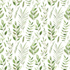 Watercolor seamless pattern with delicate forest branches. Woodland background for creative design