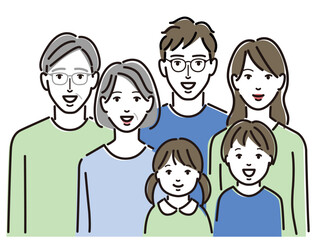 家族　親子　祖父母　六人　笑顔