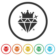 Diamond with crown logo design. Set icons in color circle buttons