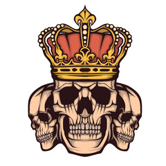 this is an illustration of three skulls with one crown